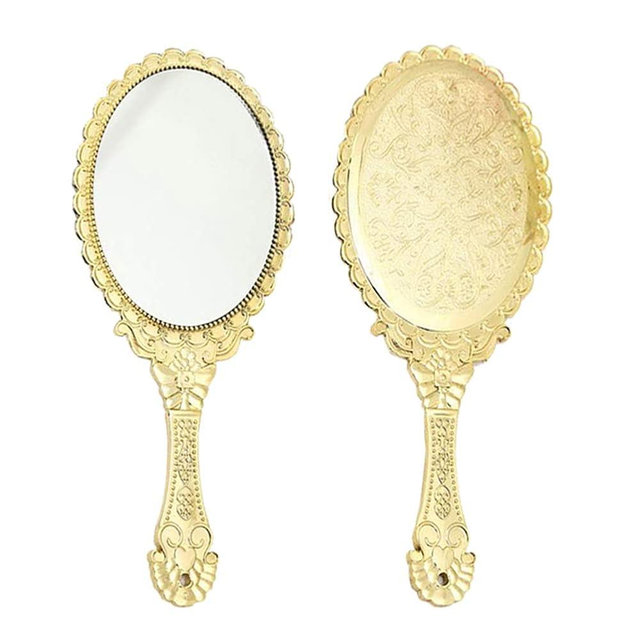 KABAKE Handheld Mirror, Hand Held Mirror with Handle, Small Travel Packet Compact Mirrors, Vintage Decorative Makeup Cosmetic Purse Mirrors for Girls Women, Golden