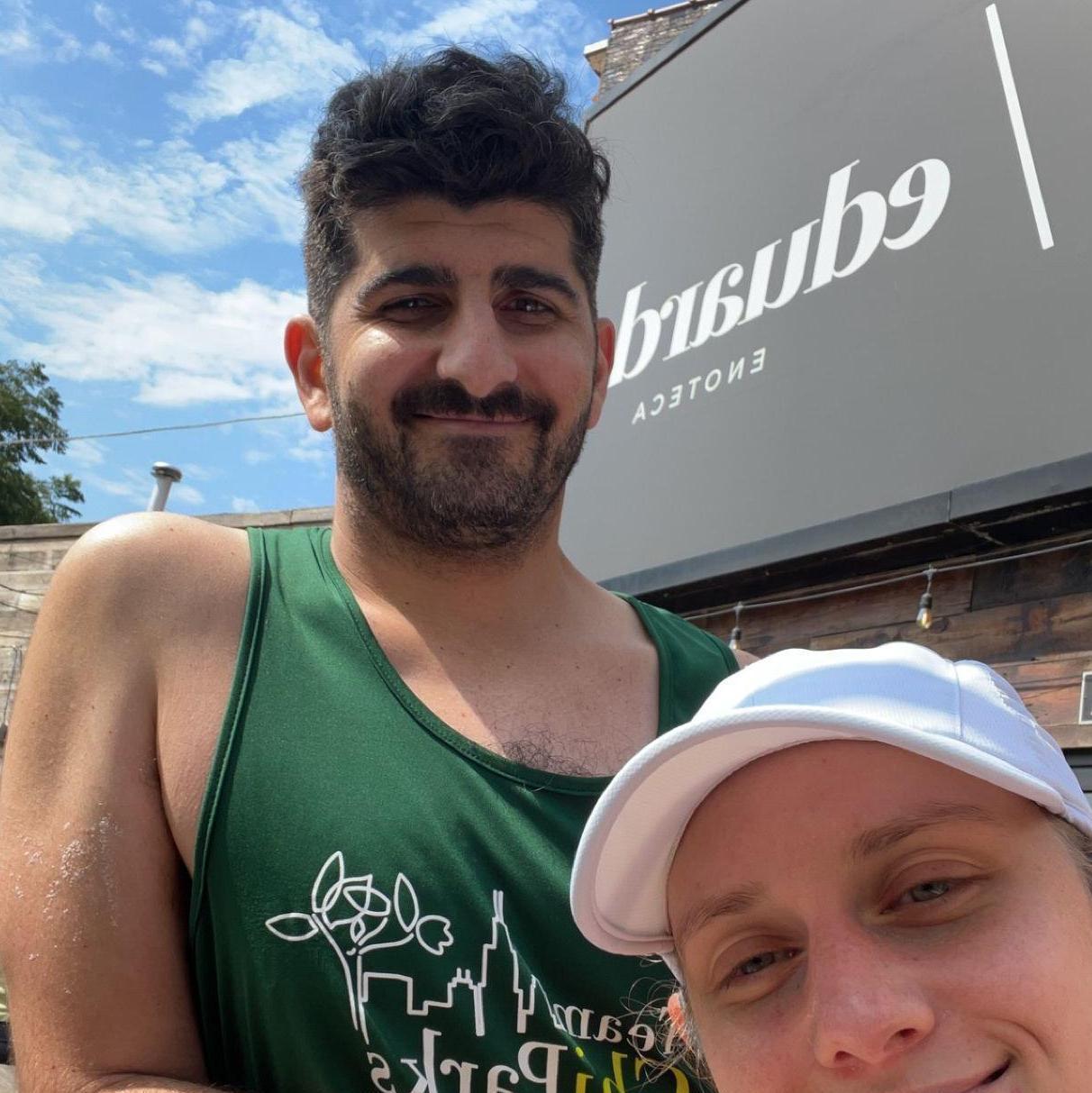 Waiting for our post-long run Saturday bagels while training for the Chicago Marathon