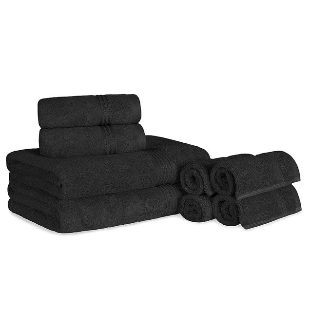 Superior Egyptian Cotton 8-Piece Towel Set, Assorted Towels for Home Bathroom, Guest Bath Decor Essentials, Includes 2 Bath, 4 Hand, 2 Face Towels/Washcloths, Quick Dry, Absorbent, Black