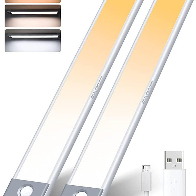 60 LED Dimmable Under Cabinet Lights 2 Packs, 3 Color Temps 2500mAh Rechargeable Motion Sensor Light, Indoor Wireless Magnetic Closet Lights, Night Lights for Kitchen Bedroom Stair Pantry Wardrobe