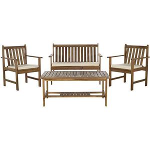 Safavieh 4-Piece Outdoor Collection Burbank Patio Set, Teak Brown and Beige