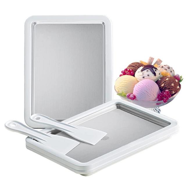 Instant Ice Cream Maker,Cold Plate Rolled Ice Cream Maker with 2 Spatulas,DIY Healthy Ice Cream Frozen Yogurt Gelato Fruit Sorbet for Family Use