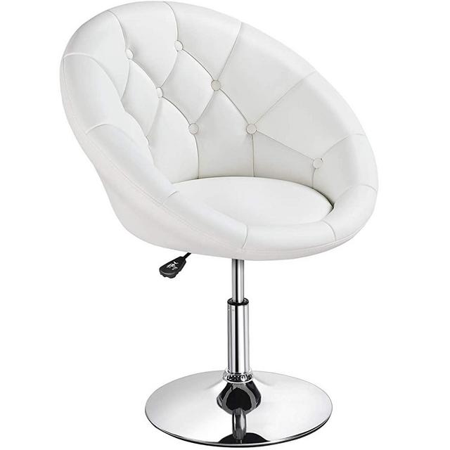 YAHEETECH Adjustable Modern Round Tufted Back Chair Tilt Swivel Chair Vanity Chair Barstool Lounge Pub Bar,White