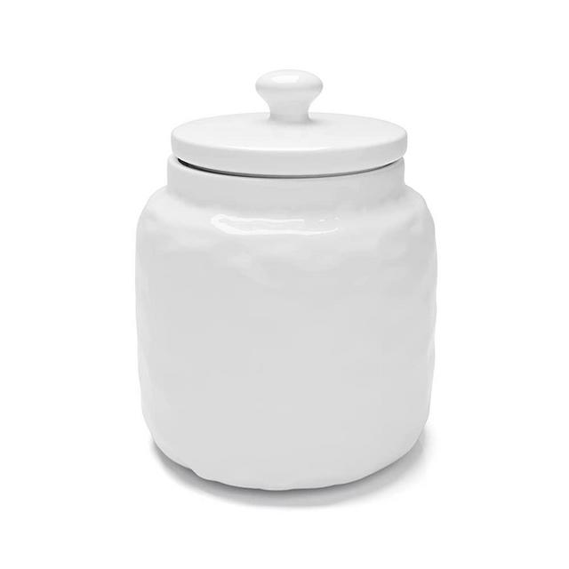 Barnyard Designs Ceramic Airtight Kitchen Canister Decoration with Lid, Rustic Farmhouse Country Decor Container for Sugar, Flour, Coffee or Tea Storage, 5" x 6", White