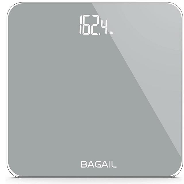 BAGAIL BASICS Bathroom Scale Digital Weighing Scale with High Precision Sensors and Tempered Glass, Ultra Slim,Step-on Technology, Shine-Through Display Grey