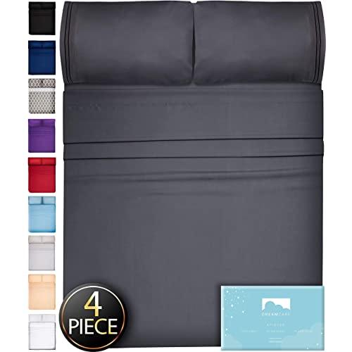 DreamCare Deep Pocket Sheets Microfiber Sheets Bed Sheets Set 4 Piece Bedding Sets King Size, Dark Gray