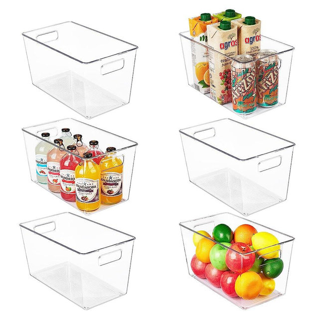 Vtopmart 6 PCS Clear Plastic Storage Bins, Pantry Organizer Containers with Handle for Refrigerator, Fridge, Cabinet, Kitchen, Countertops, Cupboard, Home Organization and Storage, XL