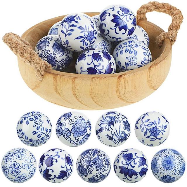 9 Pieces Blue and White Porcelain Balls Decorative Balls for Centerpiece Bowls Decorative Balls Tray Bowl or Basket Decor for Centerpiece Bowls, Vases, Tables, Wedding, Home Decor
