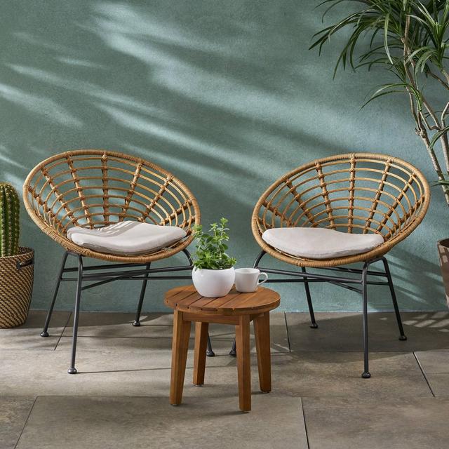 Julian 3pc Iron & Wood Chat Set - Light Brown/Teak - Christopher Knight Home
