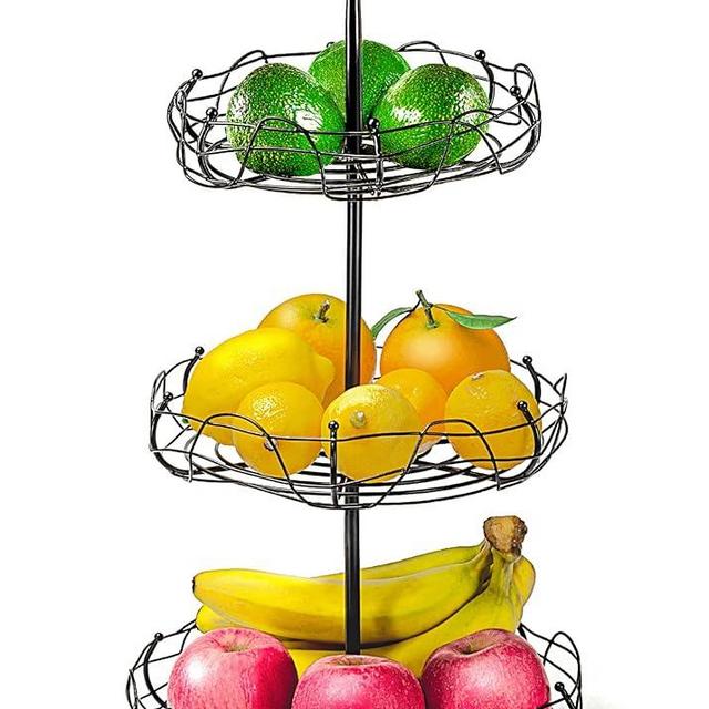 Ouseen 3-Tier Bird Nest Fruit Basket Stand with Cute Handle - Multi-Functional Metal Fruit and Vegetable Organizer for Kitchen Countertop, Ideal for Home Décor & Storage