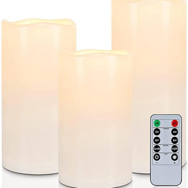 Homemory 6"8"10" x 4" Waterproof Outdoor Flameless Candles, Battery Operated Flickering LED Pillar Candles with Remote and Timers for Indoor Outdoor Lanterns, Long Lasting, Large, Set of 3