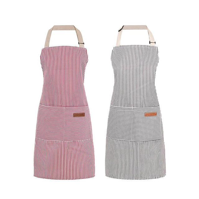 ARBINSON 2 Pack Cooking Aprons Adjustable Bib Apron for Women with 2 Pockets, Kitchen Restaurant Men Chefs Aprons