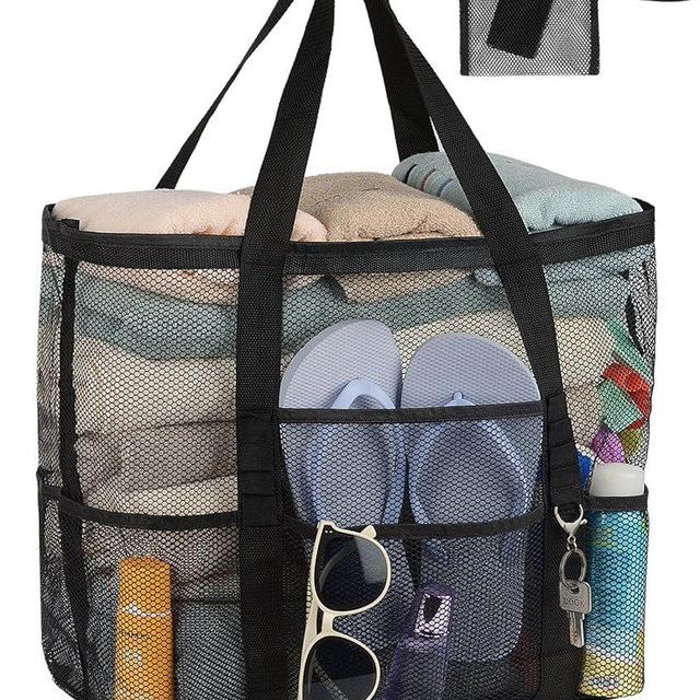 iminuo Mesh Beach Bag Vacation Essentials - Large Tote Pool Bag for Women Vacation Essentials Beach Accessories