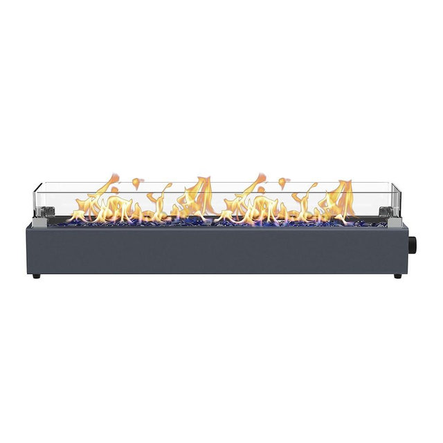 36-inch Table Top Propane Fire Pit, 40,000 BTU Tabletop Firepit for Patio, Outdoor Portable Rectangular Fire Bowl w/Wind Glass Shield, Glass Rocks - Carbon Gray