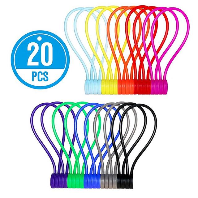 Reusable Magnetic Twist Ties,Silicone Fridge Magnets,Cable Straps with Strong Magnet for Bundling and Organizing,Bookmark Clips,Cord Wrap for Home,Office,School, or Just For Fun (10 Colors-20 Pack)