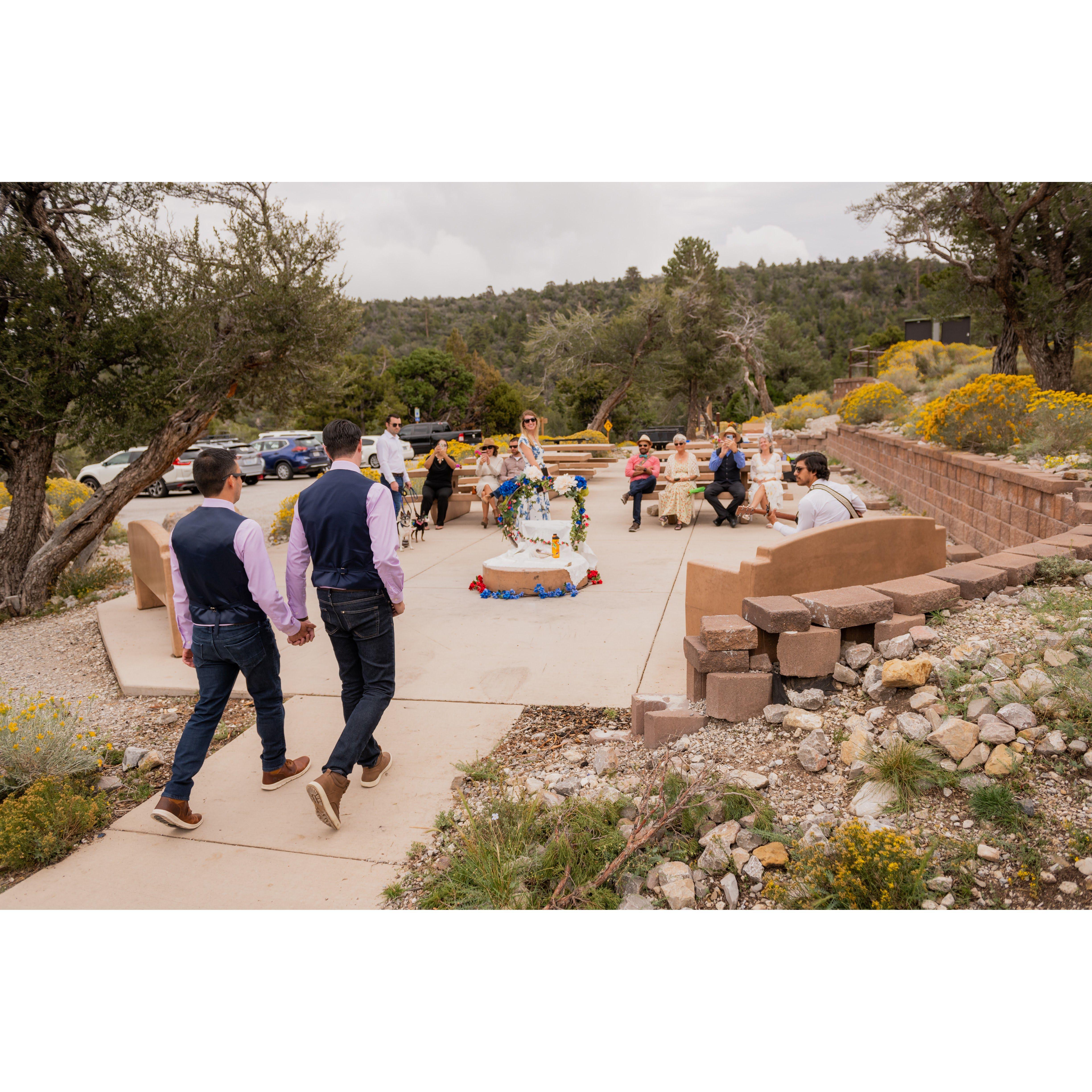The view of the wedding from behind "the altar."