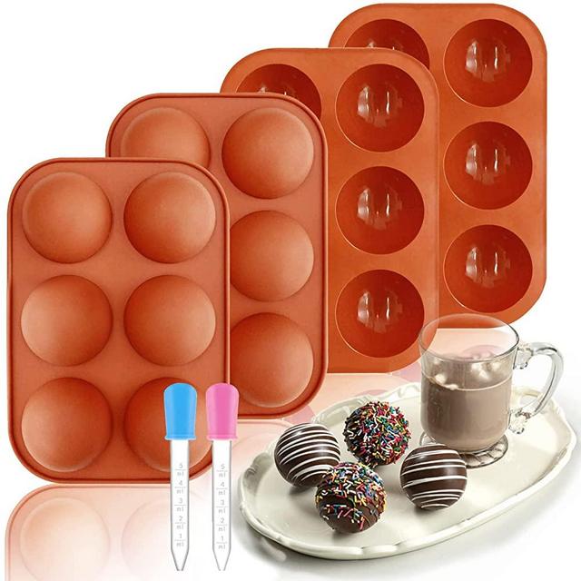 4 Pcs Silicone Molds, Hot Chocolate Bomb Mold with 6 Semi Sphere Jelly Holes, with 2 Droppers Chocolate Molds for Making Hot Chocolate Bombs, Coco Bomb, Cocoa Ball, Jelly, Cake, Dome Mousse