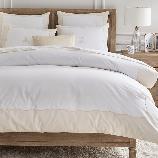Flax Monique Lhuillier Daphne Organic Percale Duvet Cover, Full/Queen