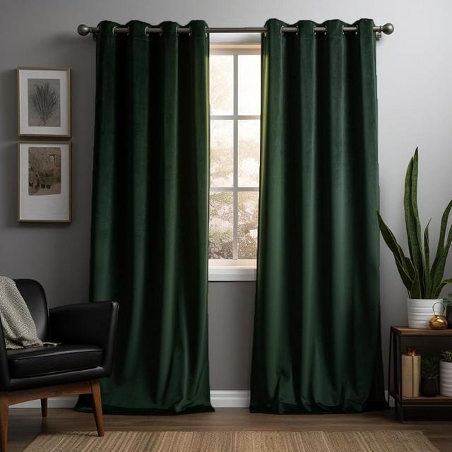 Aljctns Dark Green Velvet Curtains 96 Inches 2 Panels Set, Super Soft Grommet for Living Room, Noise Reducing Room Darkening Luxury for Bedroom Decor W52 x L96 Inches