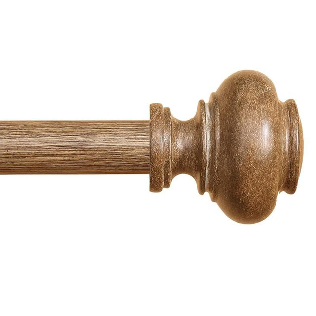 Wood Curtain Rods for Windows 66 to 120 Inch, 1 Inch Heavy Duty Curtain Rods with Imitation Wood Grain Finials, Boho Adjustable Drapery Rods, Farmhouse Rustic Single Window Curtains Rods