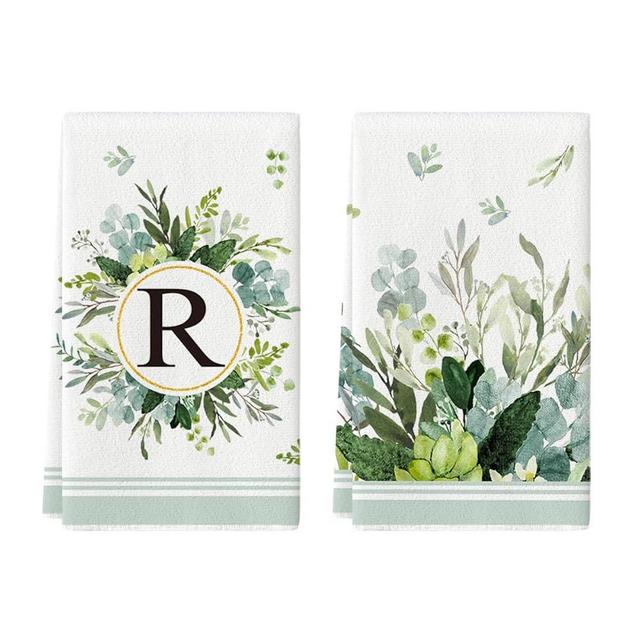 Artoid Mode Monogram Letter R Eucalyptus Leaves Kitchen Towels Dish Towels, 18x26 Inch Family Last Name Decoration Hand Towels Set of 2