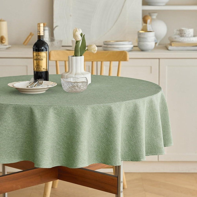 Decorelia Faux Linen Round Tablecloths 60 inch for Dining Table, Waterproof Decorative Texture Rustic Fabric Anti-Scratch Table Cloth Cover for Kitchen Farmhouse (60 Inch,Round (2-4 Seats),Sage Green)