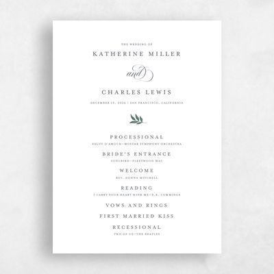 White Simple Wedding Program - Willow