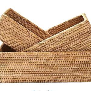 Rattan Storage Baskets, Wicker Baskets for Organizing, Hand Woven Fruit Basket, Decorative Baskets for Kitchen Counter, Living Room, Bathroom, Set of 3