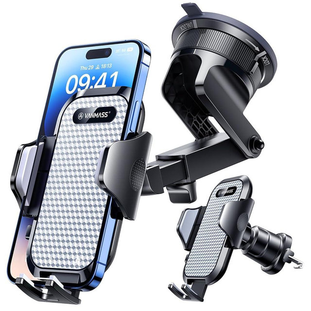 VANMASS [True Military-Grade] Car Phone Holder [Best Suction & Clip] Cell Phone Mount for Dashboard Windshield Vent Truck Cradle Dash Stand for iPhone 15 Pro Max 14 13 12 Android, White