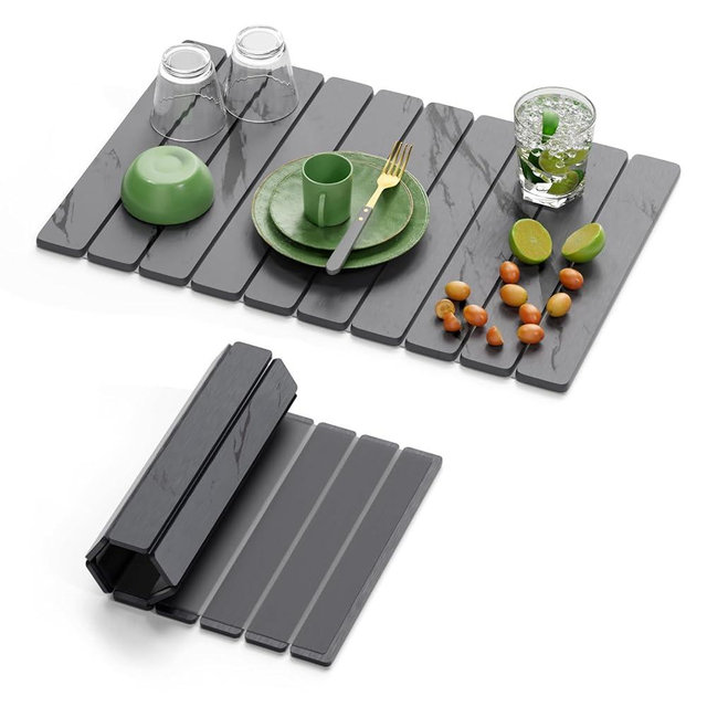 Dayacoco Stone Drying Mat for Kitchen Counter, Large Quick Dry Stone Mat, Collapsible Diatomaceous Earth Mats for Dishes Bottles Cups, Fits Any Countertop,23"×15.3",Gray gold