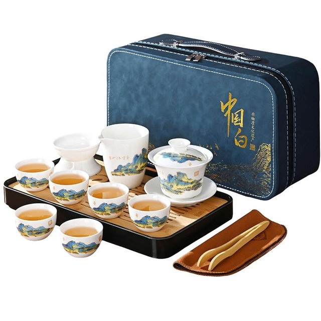 REOWONU Chinese Tea Set Traditional, Chinese Kung Fu Tea Set for Adults, Gaiwan Tea Set with 6 Cups (QLJS Gaiwan6)