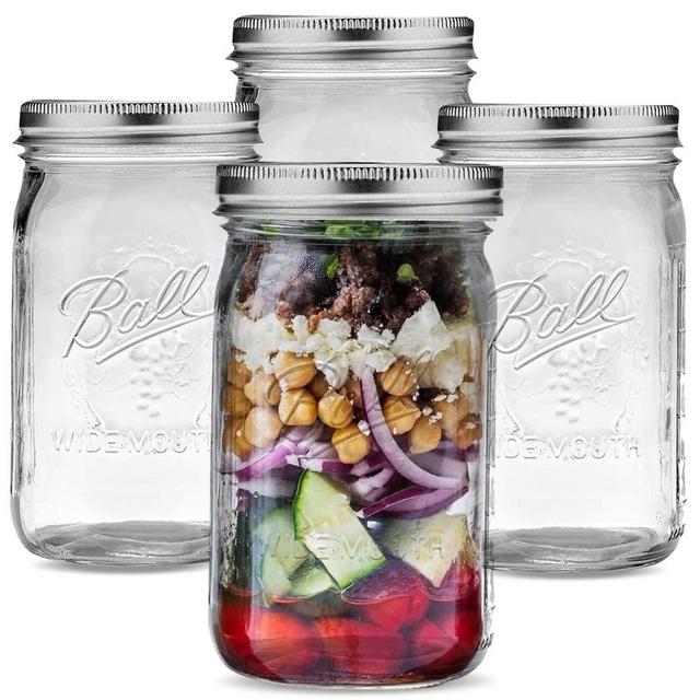 Mason Jars 32 oz wide mouth - Canning Jars Wide Mouth With Lids - Wide Mouth Quart Mason Jars - 32oz Mason Jars - Large Mason Jars Wide Mouth 32 oz - Ball Mason Jar Glasses - 4 Pack Dean Products