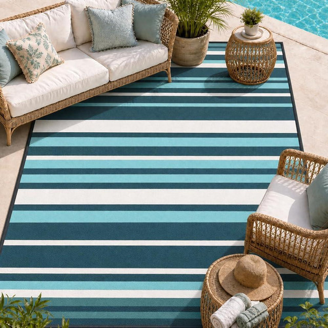 LANVIA Outdoor Rug Camping Essentials - 5x8 FT Outdoor Plastic Straw Rug for Patio Clearance, Waterproof RV Essentials Outside Area Rug for Deck Garden, Backyard Patio Furniture Set, Dark Grey & Blue