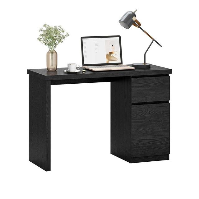 furtble Computer Desk with Drawer - 43 Inch Modern Wood Desk with Drawers and Storage Cabinets for Home and Office as Dressing Table, Black