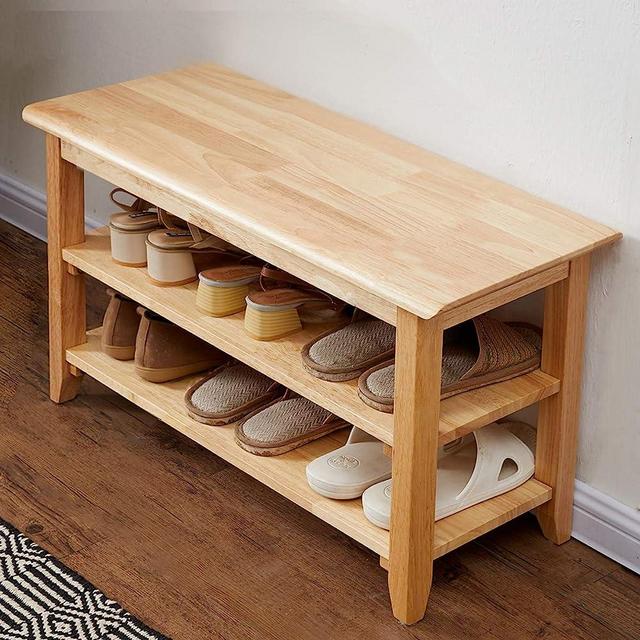 XKZG Storage Bench Wooden Shoe Bench Simple Style Wood Entryway Bench Shoe Rack (Natural,31.5")