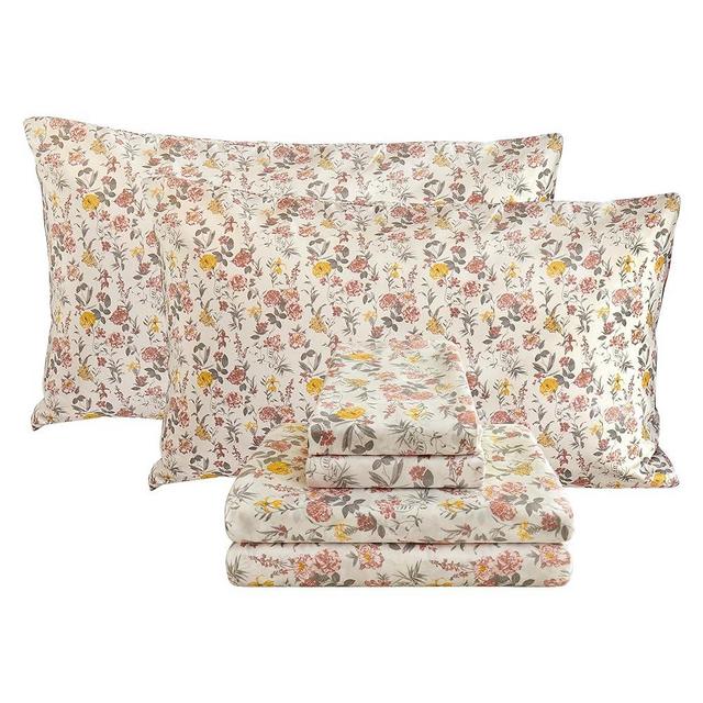 Viviland Floral Full Sheet Set 4 Pieces Pink and Yellow Flower Bed Sheet Soft Breathable Brushed Microfiber Bedding Sheets & Pillowcases Wrinkle Free Fitted Sheets with 15" Deep Pocket for Full Size