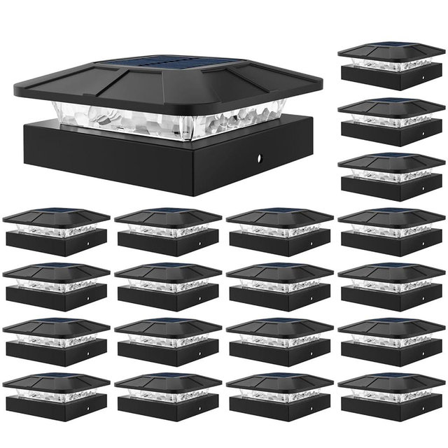 Peasur 20 Packs 4x4 Post Solar Lights 3 Lighting Modes, Black Solar Powered Cap Lights Fits 4×4/3.5×3.5 Wood/Vinyl Posts, Waterproof Post Top Light Outdoor for Fence Deck Mailbox Porch Railing