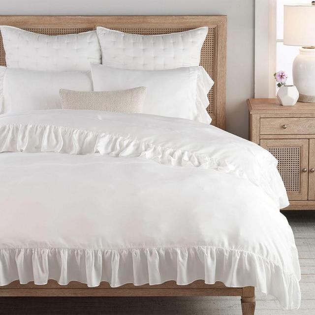 White TENCEL™ Ruffle Duvet Cover, King/Cal. King