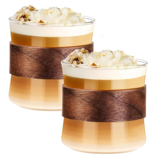 PARACITY Espresso Cups Set of 2 with Wooden Ring, 12 OZ High Borosilicate Espresso Shot Glass, Clear Small Expresso Shots Cup, Espresso Accessories