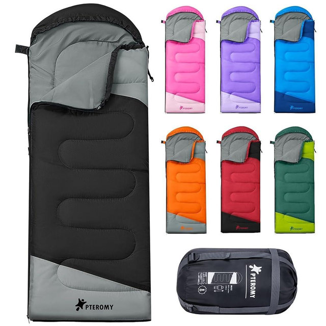 PTEROMY Sleeping Bags for Adults, Lightweight Water Resistant Backpacking Camping Sleeping Bag for Warm Cold Weather, Camping Essentials for Hiking Outdoor Travel