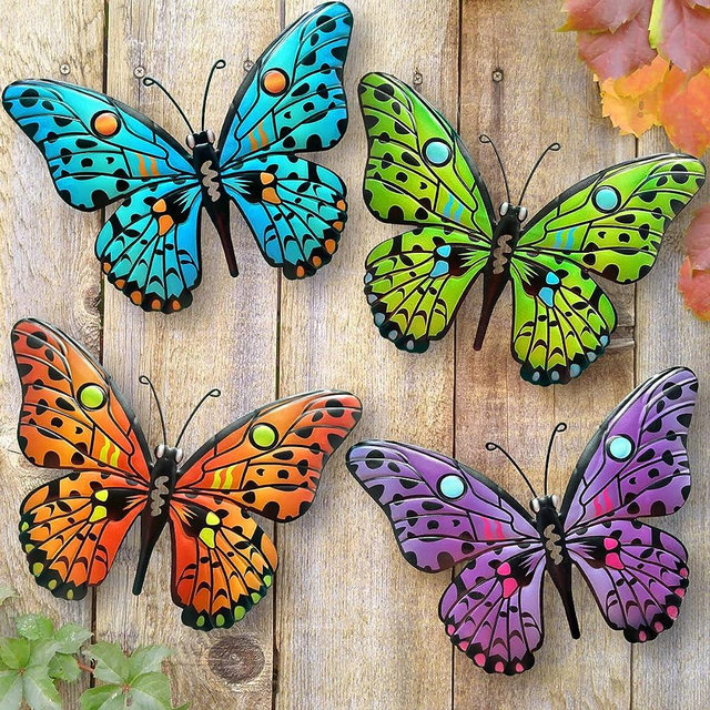 Metal Butterfly Wall Decor - 9.5" Outdoor Fence Wall Art Decor, Hanging for Garden Yard Living Room Bedroom Patio Balcony,Gift for Family Friends(4 Pack)