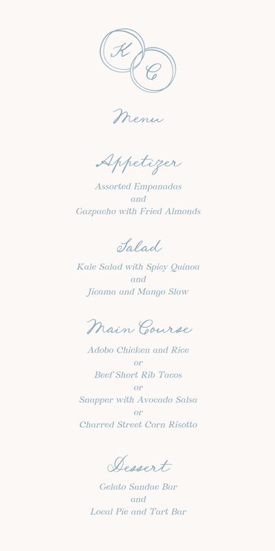 Blue Oval Wedding Menu - Cara
