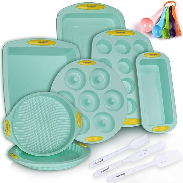 15in1 Silicone Nonstick Baking Pan Bakeware Mold Tools Set, BPA Free Food Grade for Muffin Donuts Pizza Tiramisu Cake Pan Sheet Set