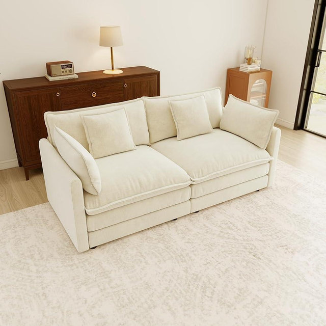 ZenNook 76.7” Oversized Beige White Loveseat Sofa, 2 Seater Large Sectional Couches for Living Room, Chenille Fabric Modular Sectional Sofa, Deep Seat Home Sofas Set, Love Seat Couches