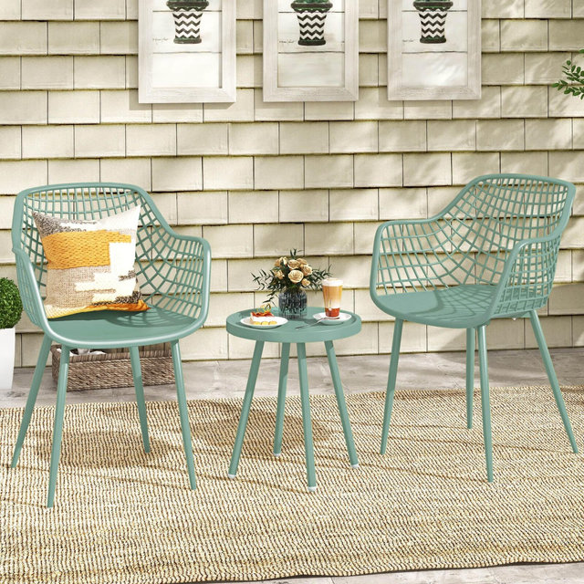 Costway 3 Piece Patio Bistro Set All Weather Heavy Duty Table and Chairs Set of 2 Green