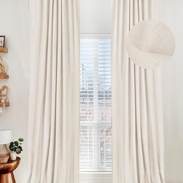 100% Blackout Shield Linen Blackout Curtains for Bedroom 84 Inches Long,Back Tab/Rod Pocket Living Room Drapes,Thermal Insulated Textured Blackout Curtains 2 Panels Set,50" W x 84" L,Beige White