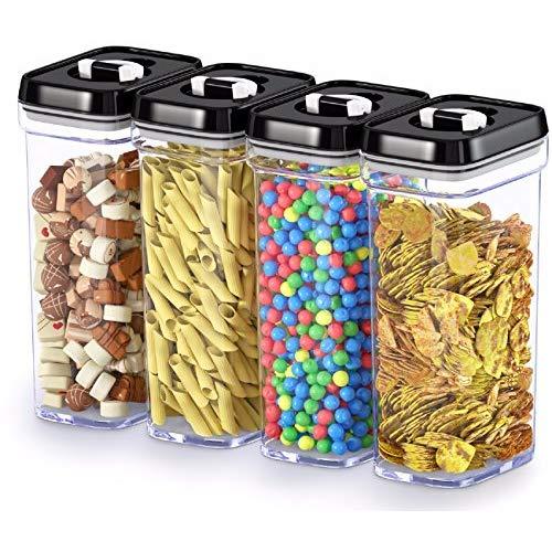 DWËLLZA KITCHEN Airtight Food Storage Containers with Lids – 4 Piece Set/All Same Size - Medium Air Tight Clear Plastic Pantry & Kitchen Container for Chips & Snacks BPA-Free - Keeps Food Fresh & Dry