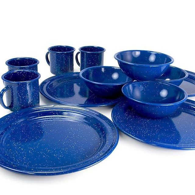 4-Person Enamelware Dining Set for Camping and Backpacking - Camping Gear Essentials for Camping and Backpacking by Caddis Sports, Inc.
