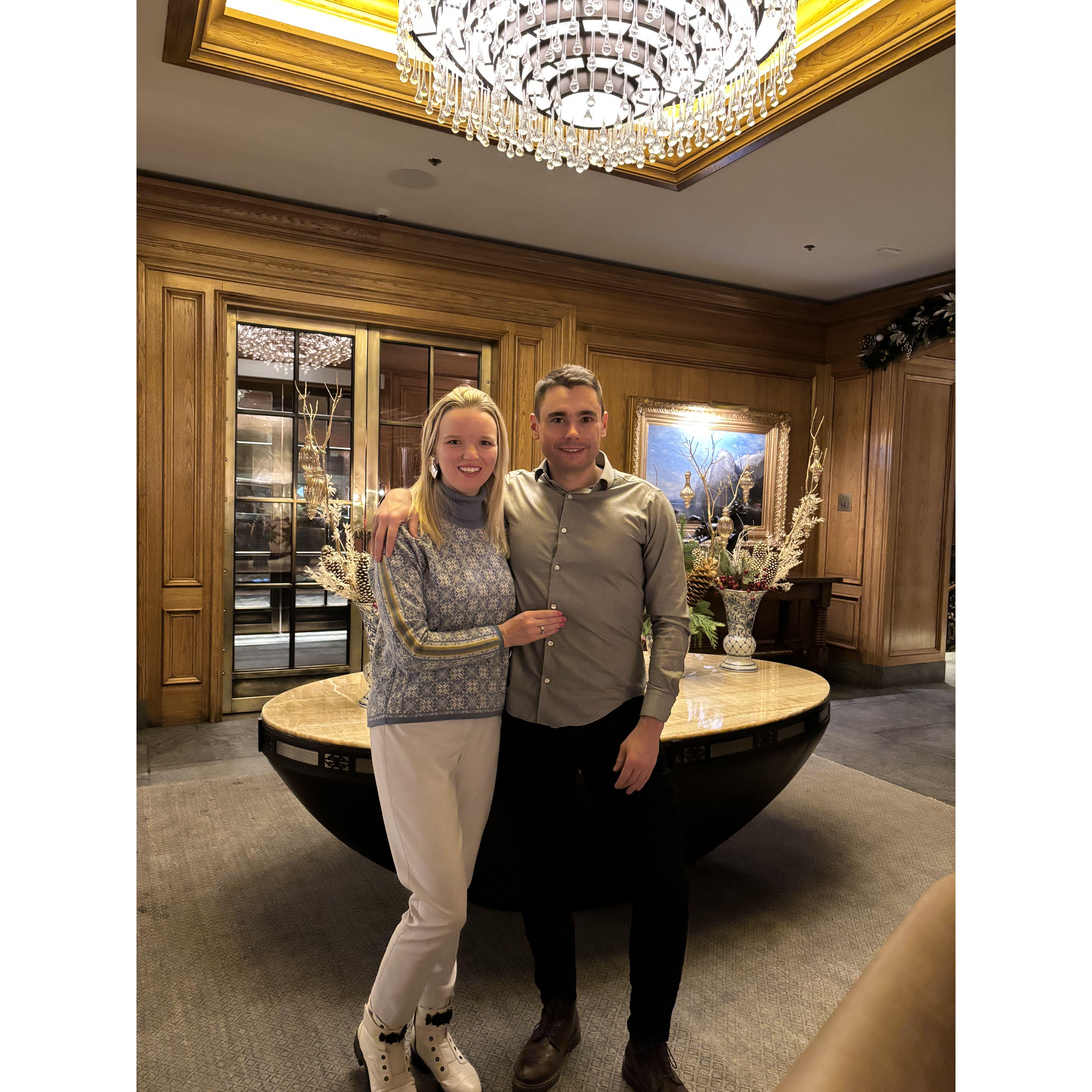 Our first trip together to Aspen, Colorado in December. Jason gave me his parents' engagement ring this evening as a promise of his intention to marry me.