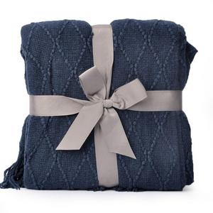 Battilo Knit Diamond Pattern Decorative Throw Blanket, 50" W By 60" L, Navy